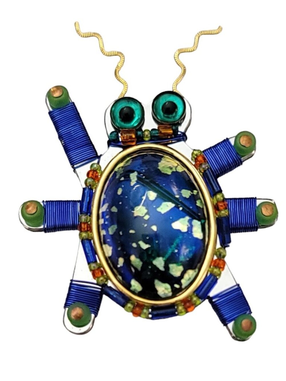 Liztech 2000 Art Glass Beaded Glass Eye Bug Brooch Pin, Signed K592